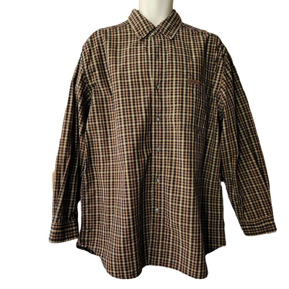 Carhartt Button Down Shirt Men's Large Yellow & Black Plaid Pocket Long Sleeves